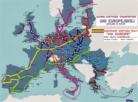 Mapa dróg w Europie z zaznaczeniem typowych tras transportowych