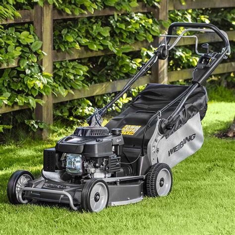 Thematic photo of a Weibang lawnmower on a green lawn