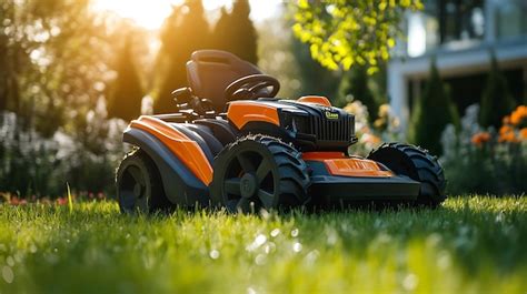 Thematic photo of a modern Ursus lawnmower on a green lawn