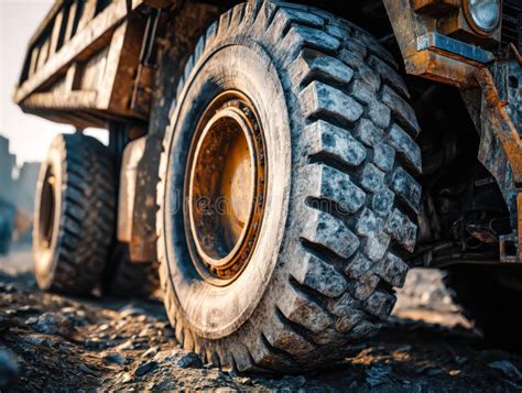Close-up of a robust off-road tire suitable for heavy machinery