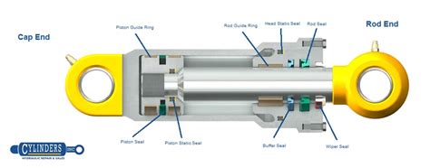 Cross-section diagram of a hydraulic cylinder with focus on seals