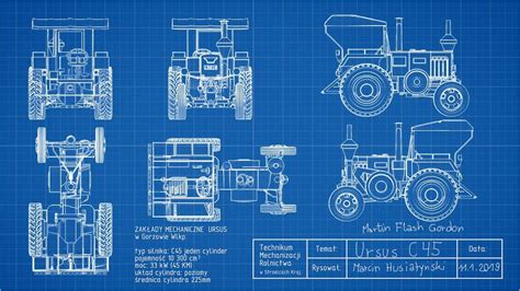 Rysunek techniczny ciągnika Ursus C-392 z wymiarami