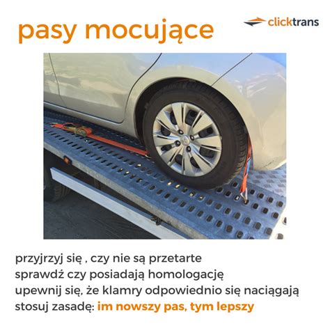 Infografika przedstawiająca prawidłowe mocowanie maszyny na lawecie za pomocą pasów i klinów
