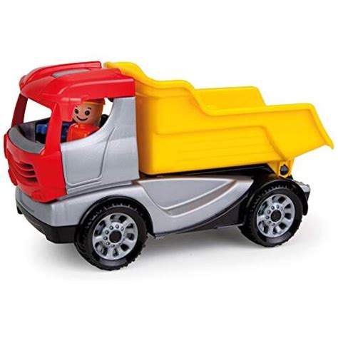 Thematic photo of a large LENA dump truck toy in a sandbox