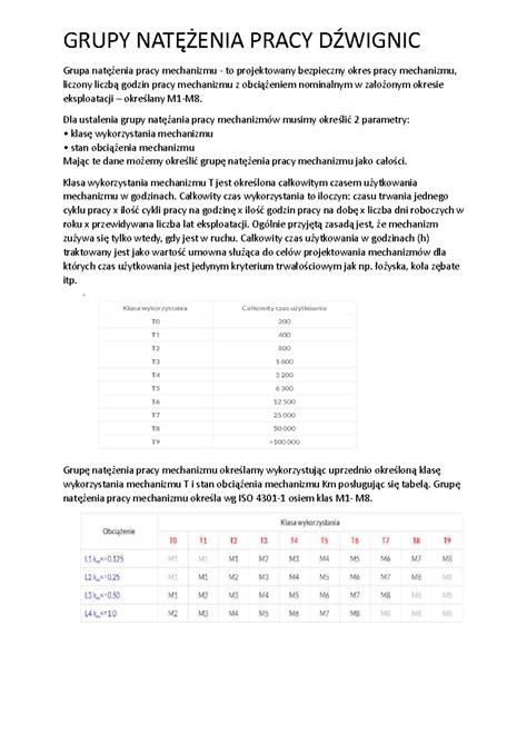 tabela: grupy natężenia pracy (M1-M8, A1-A8) - przykład