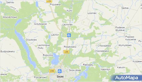 Mapa lokalizacji miejscowości Łosiniec i Roszkowo w gminie Skoki