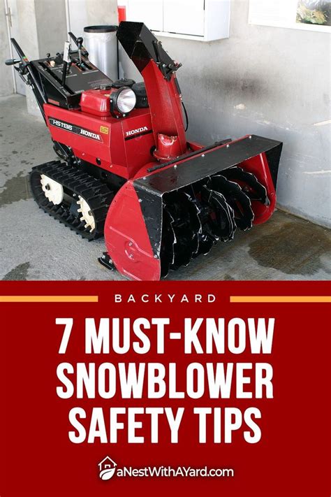 Infographic showing different parts of a snow blower and safety features