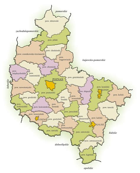 Mapa województwa Wielkopolskiego z zaznaczonymi lokalizacjami ogłoszeń kombajnów zbożowych