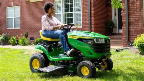 Thematic photo of a person operating a garden tractor on a large lawn