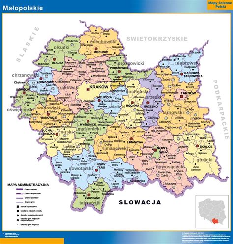 Mapa Małopolski z zaznaczonymi miejscowościami, gdzie znajdowano ogłoszenia maszyn rolniczych