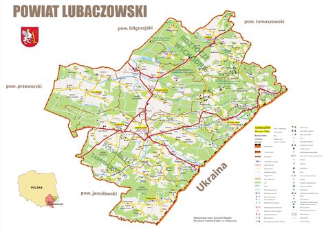 Mapa powiatu hrubieszowskiego z zaznaczonymi głównymi ośrodkami handlu maszynami rolniczymi