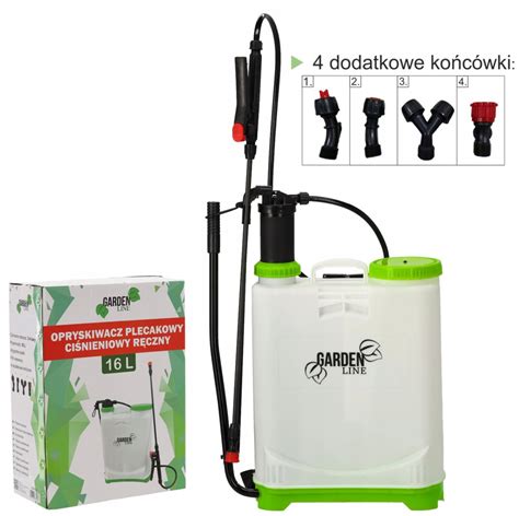 Opryskiwacz naramienny i plecakowy, ilustrujące ich sposób noszenia i pojemność.