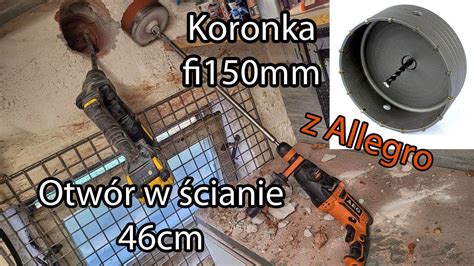 Zdjęcie przedstawiające precyzyjnie wykonany otwór w betonowej ścianie przy użyciu wiertnicy diamentowej.