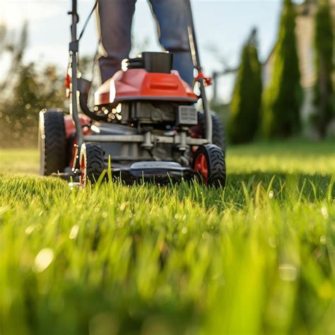 Thematic photo of a person mowing a lawn with a Hecht gasoline lawnmower