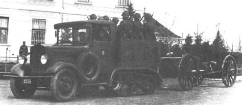 Historical photo of a Polish C4P artillery tractor during military exercises in 1936