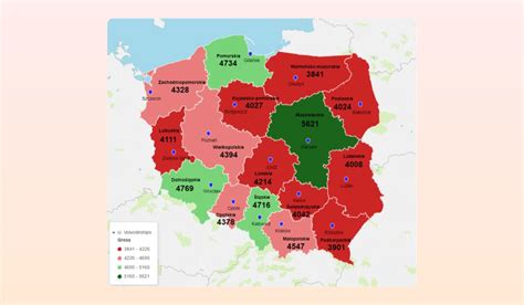 Map of Poland with average soil delivery prices per m² by voivodeship