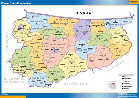 Mapa województwa warmińsko-mazurskiego z zaznaczonym powiatem działdowskim