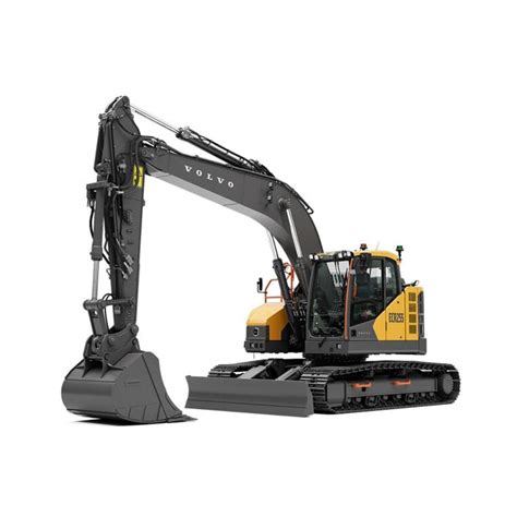 zdjęcie prezentujące nowy model minikoparki Volvo ECR255 na tle miejskiego krajobrazu