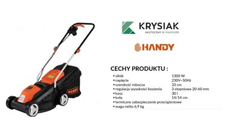 Thematyczne zdjęcie kosiarki elektrycznej Handy YK1002 w akcji na trawniku