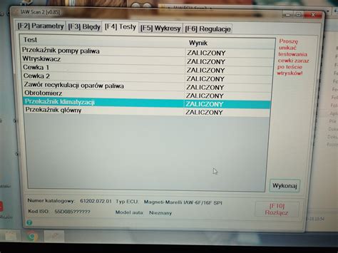 Przykładowy zrzut ekranu z oprogramowania diagnostycznego Yanmar