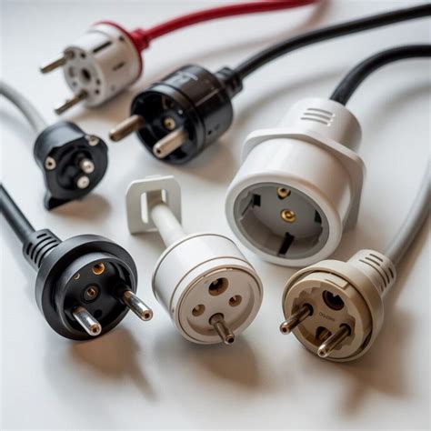 Różne rodzaje wtyczek i przedłużaczy do sprzętu ogrodowego