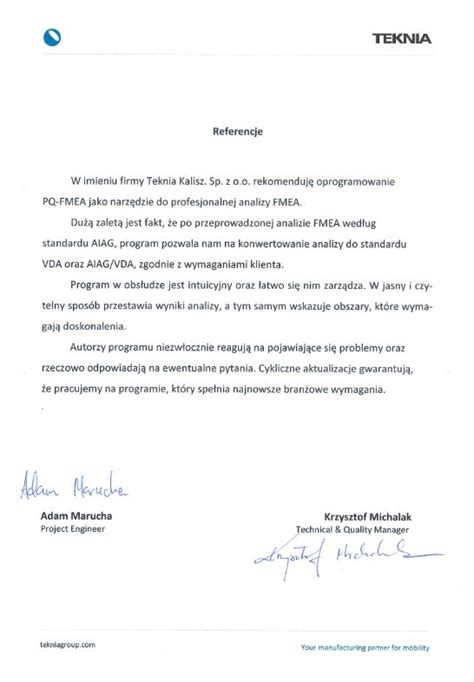 Zdjęcie referencji od zadowolonego klienta dotyczącego usług transportowych