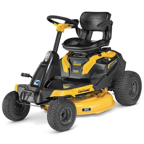 Thematic photo of a Cub Cadet electric riding lawn mower on a green lawn