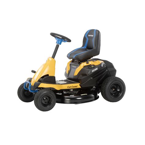 Photo of a Cub Cadet electric mower being charged, showing the charger connected to a standard power outlet