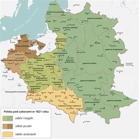 Mapa ziem polskich pod zaborami w 1821 roku
