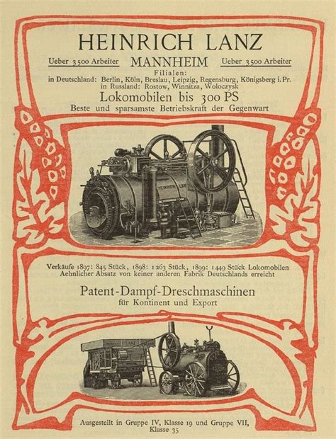reklama silników parowych Lanza z 1900 roku