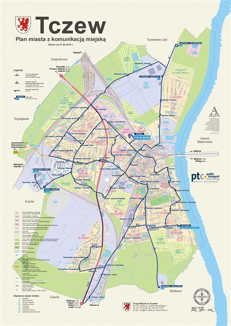 Mapa Tczewa i okolic z zaznaczonymi głównymi drogami i rzeką Wisłą