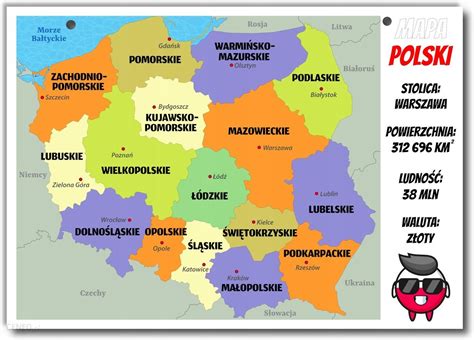 Mapa Polski z podziałem na województwa i minimalnymi powierzchniami gospodarstw