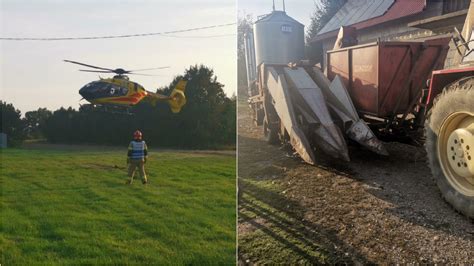 Wypadek na polu podczas zbioru kukurydzy