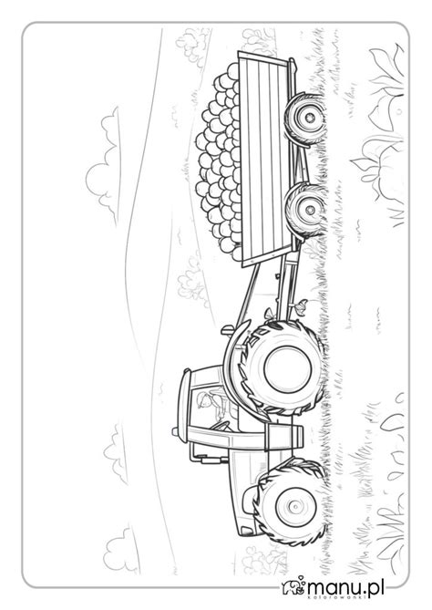 Ilustracja traktorka ogrodowego z podpiętą przyczepą i osprzętem zimowym