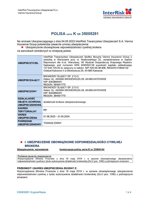 Polisa OC na tle dokumentów