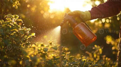 Thematic photo of a person spraying plants in an orchard