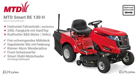 zdjęcie traktorka MTD SMART RE 130 H z widocznym wyposażeniem standardowym