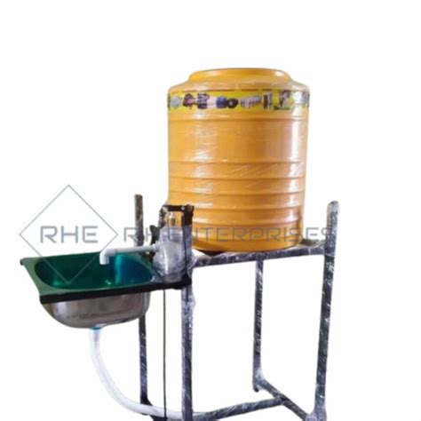 Diagram of a hand washing tank with marked corks and tap