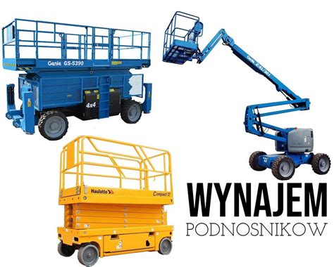 Zdjęcie przedstawiające różne typy podnośników koszowych i nożycowych