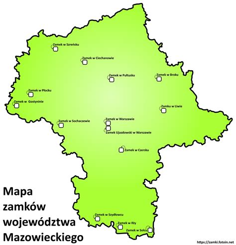 mapa województwa mazowieckiego z zaznaczonymi miastami