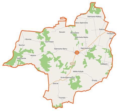 mapa gminy chęciny z zaznaczonymi miejscowościami