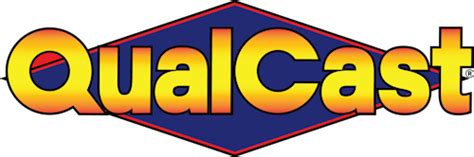 The Qualcast logo with a description of its history and the year it was founded, along with an image of a vintage lawnmower.