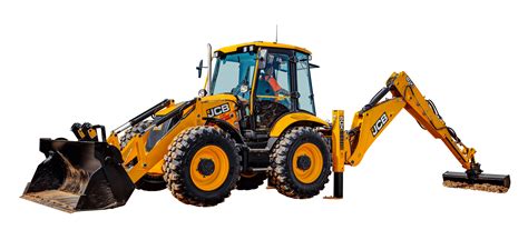 Schemat budowy koparko-ładowarki JCB 5CX PRO z zaznaczonymi kluczowymi podzespołami (napęd 4x4x4, silnik EcoMax, skrzynia Autoshift)