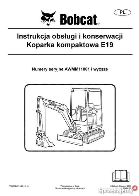 Schemat wymiarów i zakresu regulacji podwozia koparki Bobcat E19