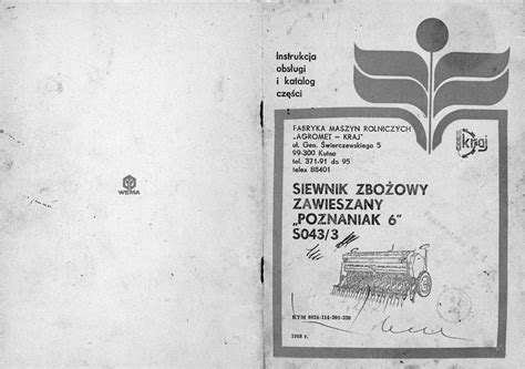 okładka instrukcji obsługi siewnika Poznaniak S043/2