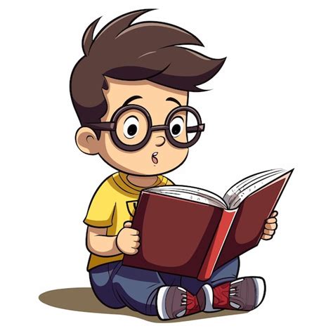 Ilustracja dziecka czytającego książkę z dużymi literami i obrazkami