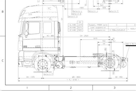 rysunek techniczny podwozia DAF XF 105