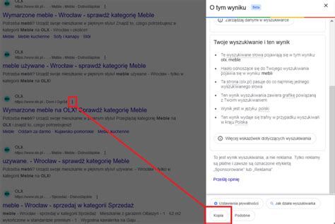 Interfejs wyszukiwarki ogłoszeń OLX