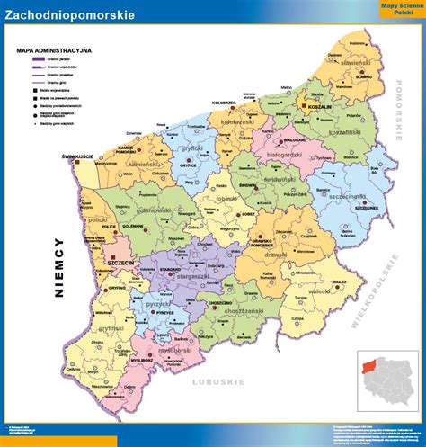 mapa województwa zachodniopomorskiego z zaznaczonymi miastami i miejscowościami z ofertami