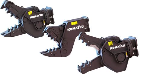 Infographic showing different attachments for Komatsu crawler excavators